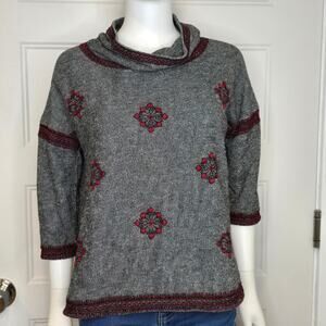 Lucky Lotus Gray Embroidered Boho Tunic Top 100% Cotton Women’s M